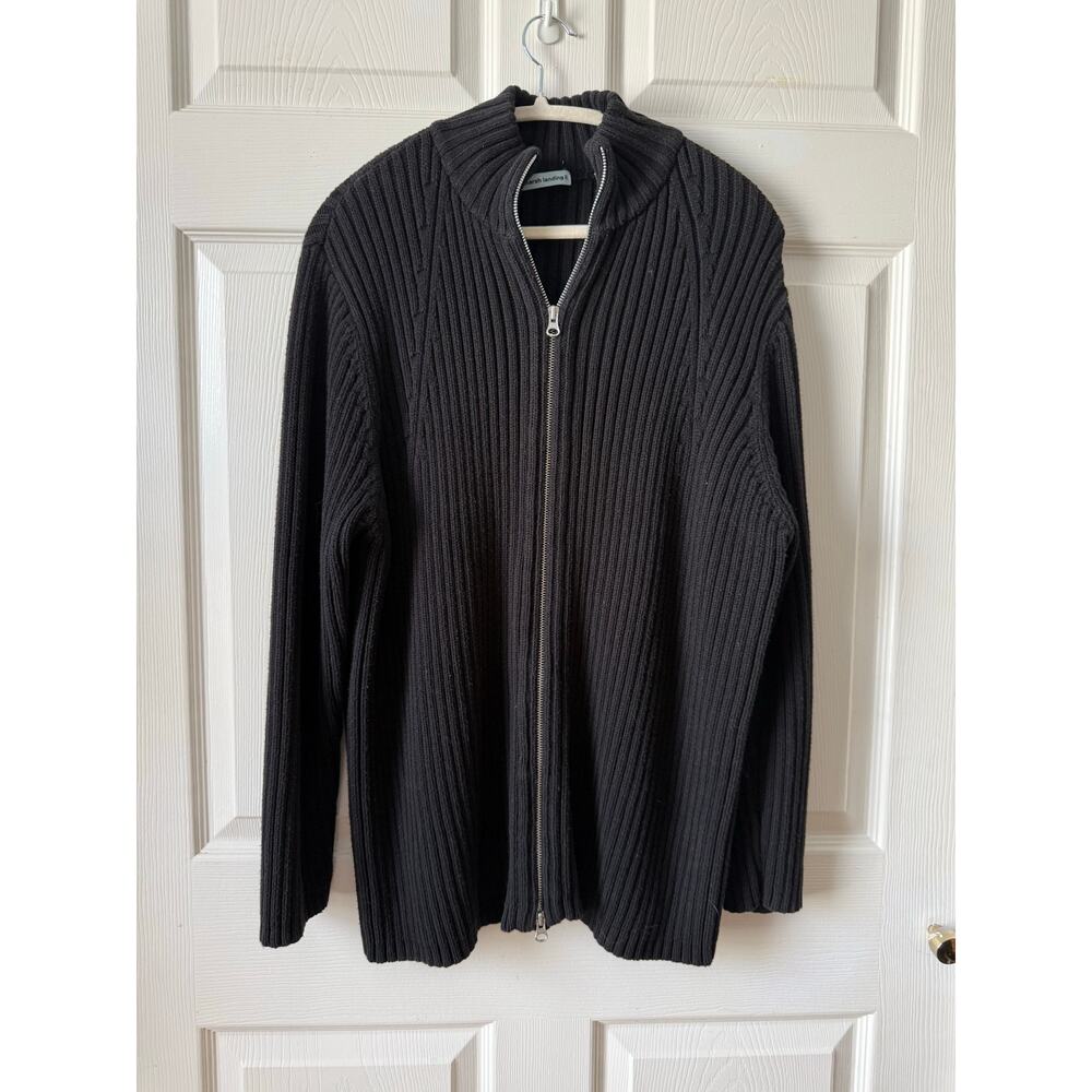 Marsh Landing II Ribbed Mock Neck Zip Sweater Jacket Black 100% Cotton Size 2X